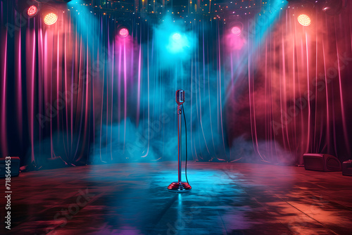 stage with a spotlight and a microphone.