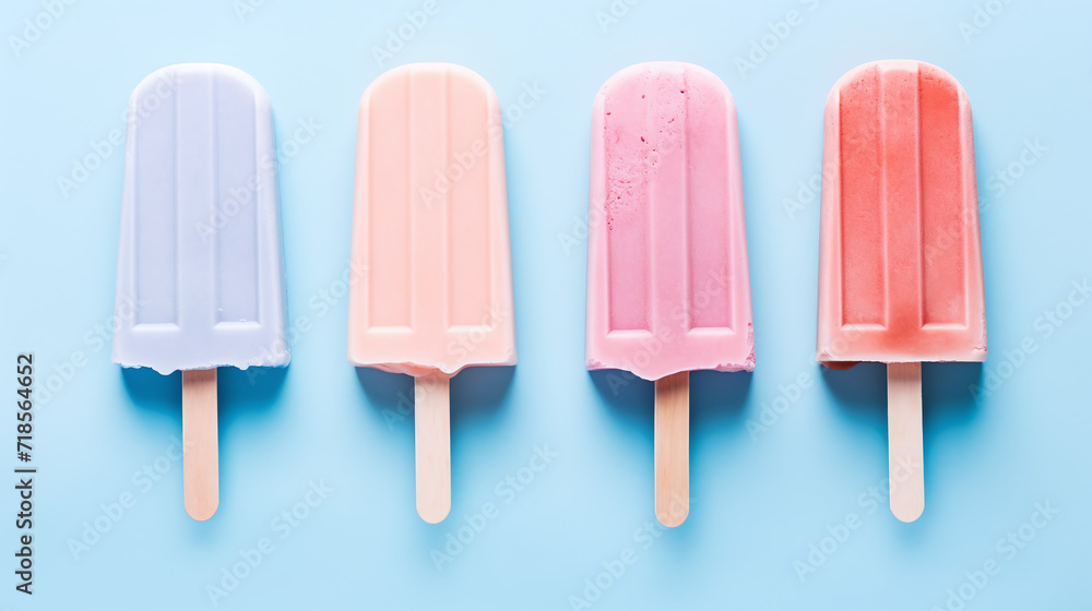 Assortment of cold summer fruit popsicles isolated on a blue background Assortment of cold summer fruit popsicles isolated on a blue background