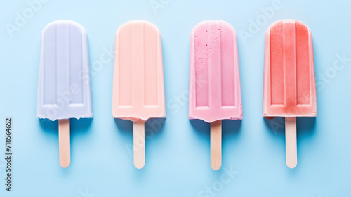 Assortment of cold summer fruit popsicles isolated on a blue background