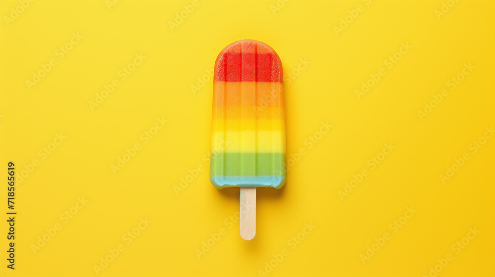 Multicolor cold summer fruit popsicles isolated on a yellow color background - obrazy, fototapety, plakaty 