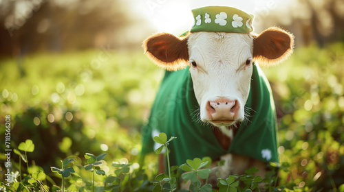 Cow on green background for St. Patrick's Day Festivities.