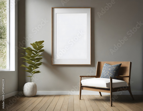 Frame mockup  ISO A paper size. Living room wall poster mockup. Generative AI.