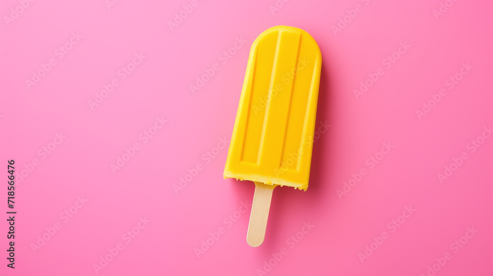 Yellow cold summer fruit popsicles isolated on a pink color background Yellow cold summer fruit popsicles isolated on a pink color background