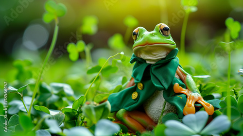 Frog on green background for St. Patrick's Day Festivities. © vlntn