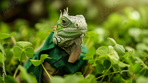 Iguana on green background for St. Patrick's Day Festivities.