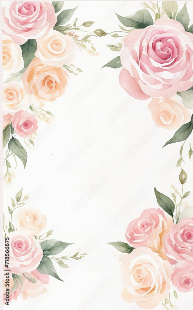 watercolor rose floral wedding invitation template