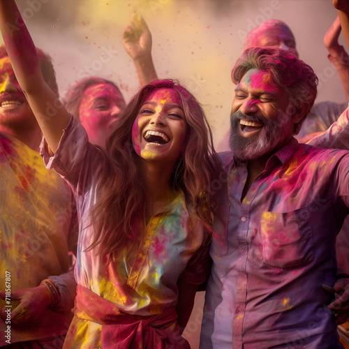 Group Of Happy Young People in Holi Celebration Moment
