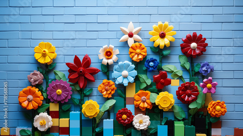 Colorful lego flowers on wall photo