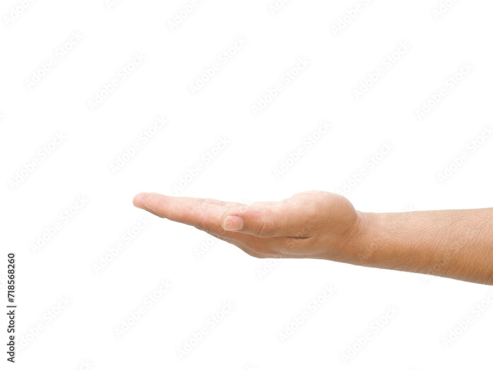 Male hands open and stretched forward on white background business concept. Male hands open and stretched forward on white background business concept.