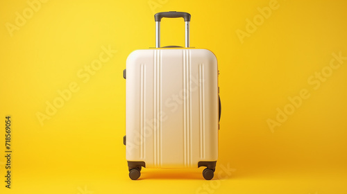 White luggage isolated on yellow background.