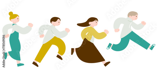 走り出す人々のイラスト