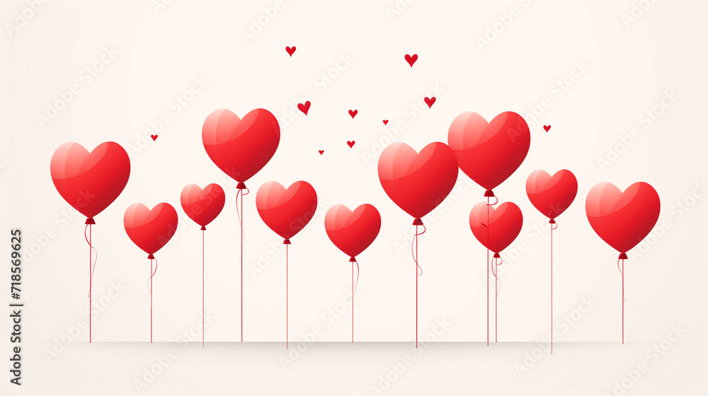 Heart shape balloons Minimalist Illustration, Valentine's day, Birthday design, Wedding anniversary background. Party, Festive romantic decoration element.
