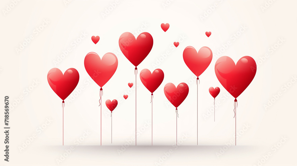 Heart shape balloons Minimalist Illustration, Valentine's day, Birthday design, Wedding anniversary background. Party, Festive romantic decoration element.