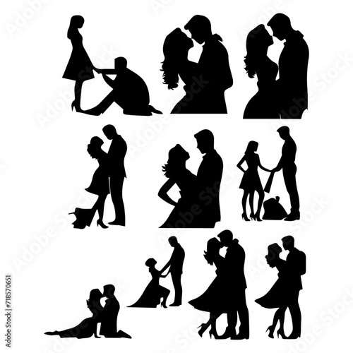 Collection of romantic couple silhouettes vector in different poses