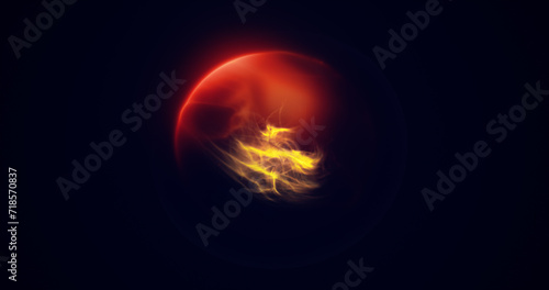 Spinning yellow orange fire energy sphere digital hi-tech ball futuristic magic circle glowing bright force field abstract background