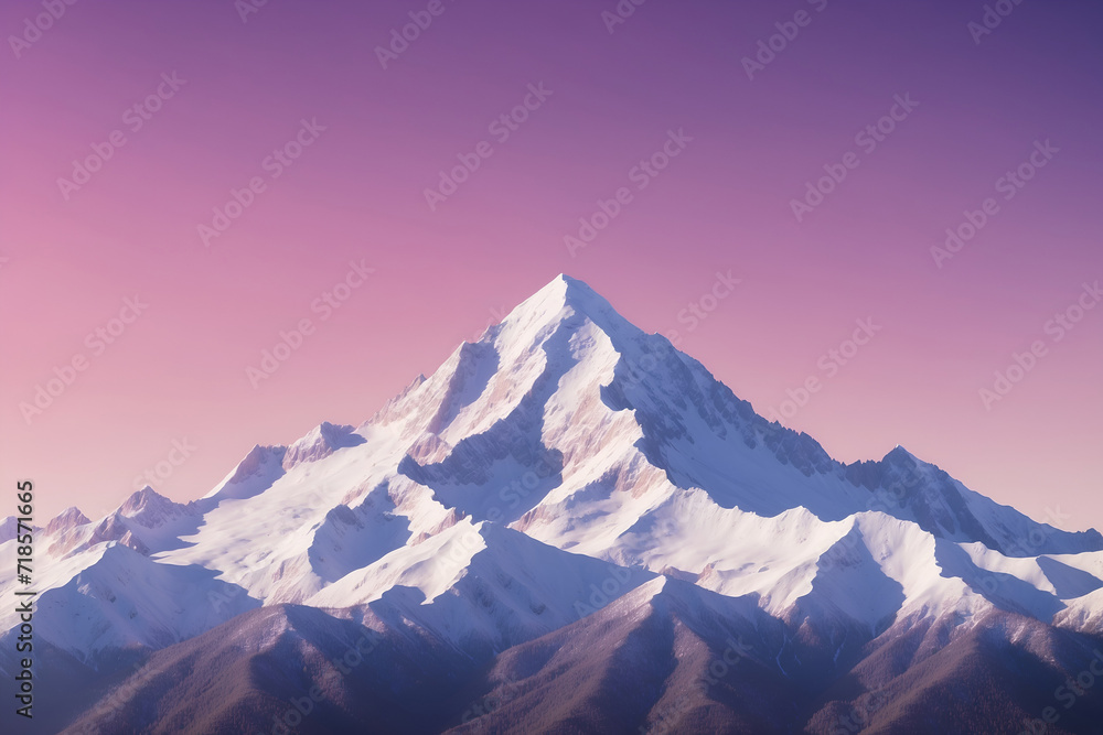 Big snow mountain with purple sky background