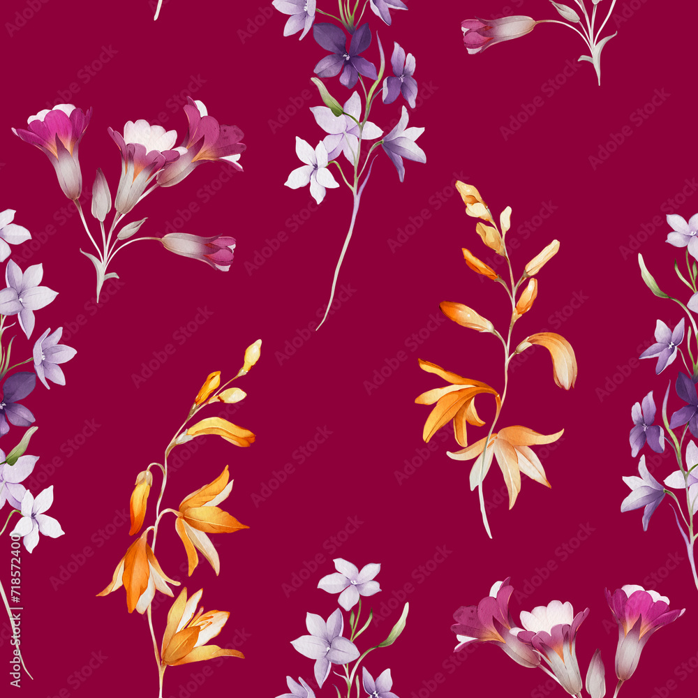 Fototapeta premium Seamless pattern with wildflowers in a watercolor style