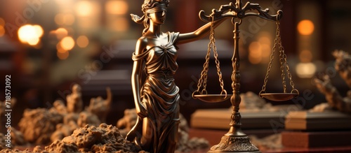 statue of justice with legal scales and gavel, law firm concept photo