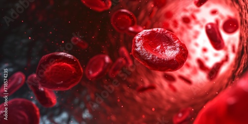 Human Red Blood Cells Flowing in Blood Vessels. Medical Health Care Concept