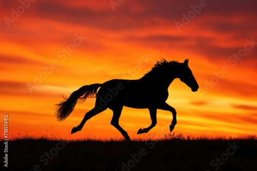 The dynamic movement of a horse galloping freely in the splendor of a vibrant sunset © Veniamin Kraskov