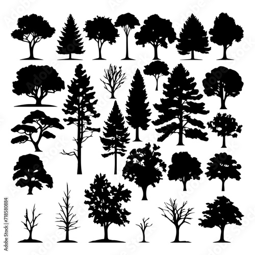 different types of trees silhouettes vector