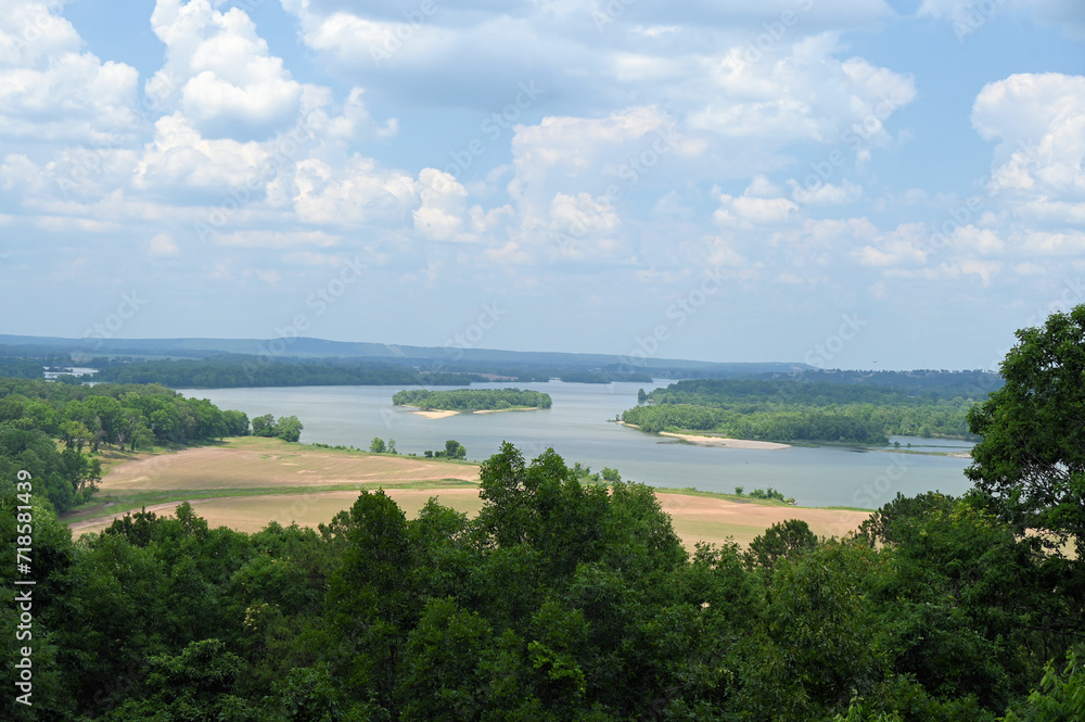 Landscape with Aerial View of Mississippi River and Grain Fields and Forest