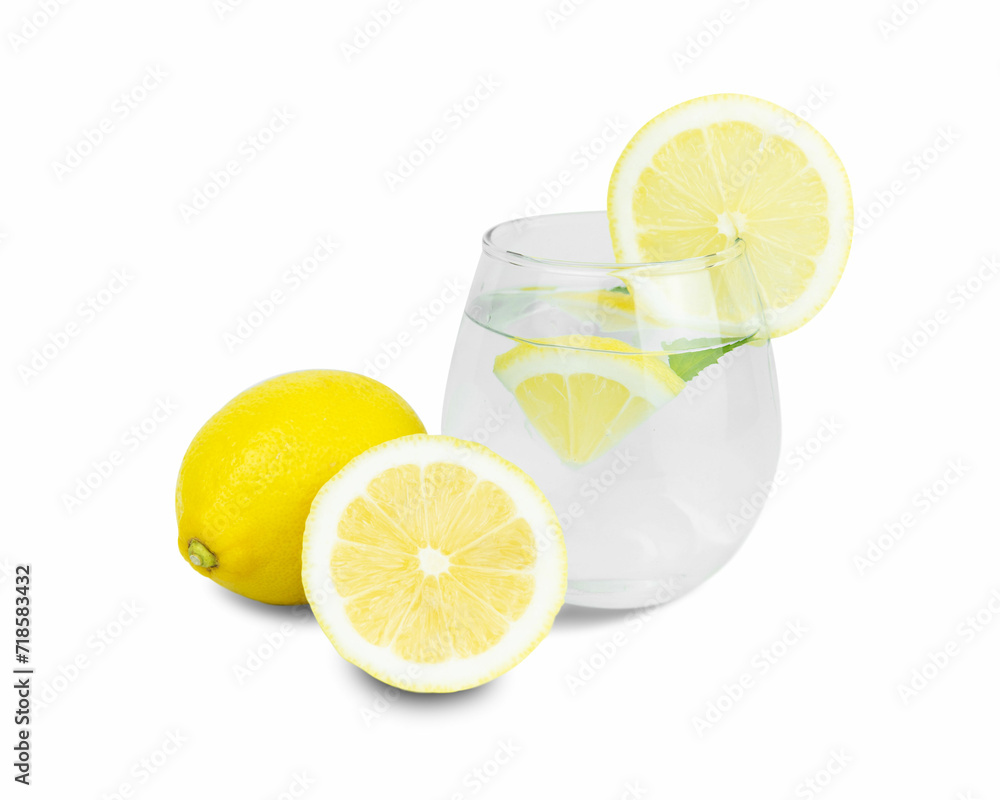 Infused water with some lemon slices on white background Infused water with some lemon slices on white background