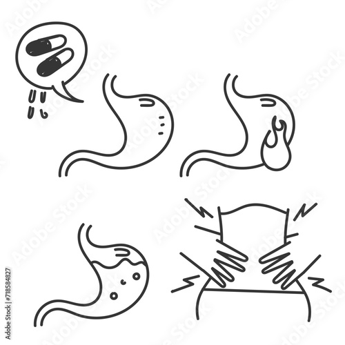 hand drawn doodle gastric disorders related icon illustration