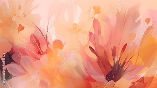 orange red warm abstract background with flowers blooming
