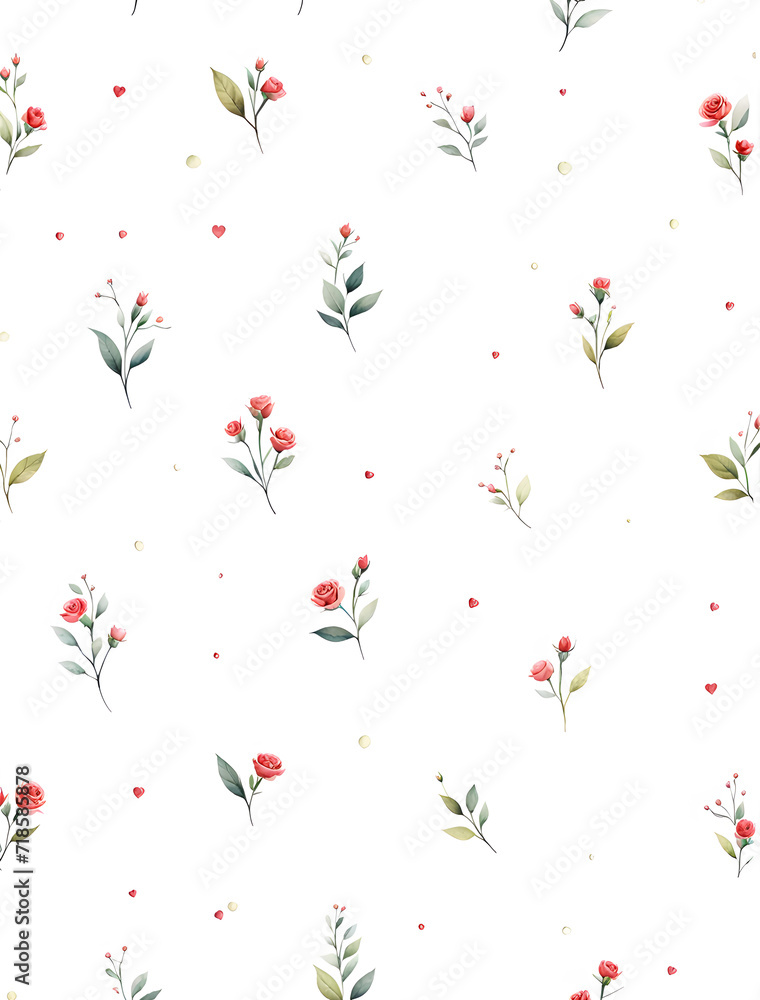 red-rose-floral-pattern-minimalist-watercolor-illustration-simple-design-white-background-trending