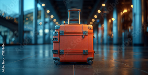Suitcases in airport Travel concept background
