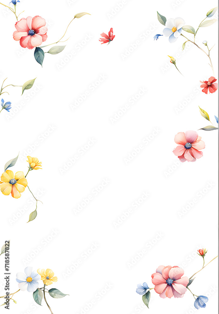 watercolor-illustration-minimalist-frame-red-yellow-blue-white-flowers