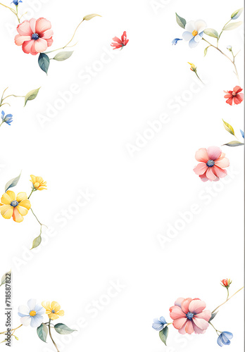 watercolor-illustration-minimalist-frame-red-yellow-blue-white-flowers