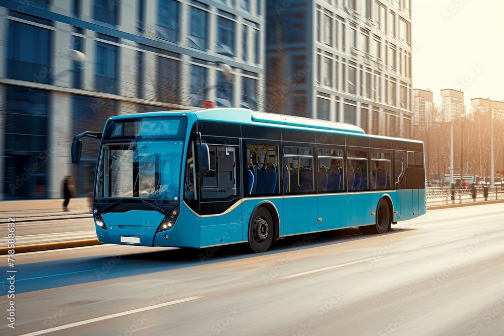 Sustainable transportation takes the form of electric buses gliding through city streets, reducing emissions and promoting eco-friendly public transit.