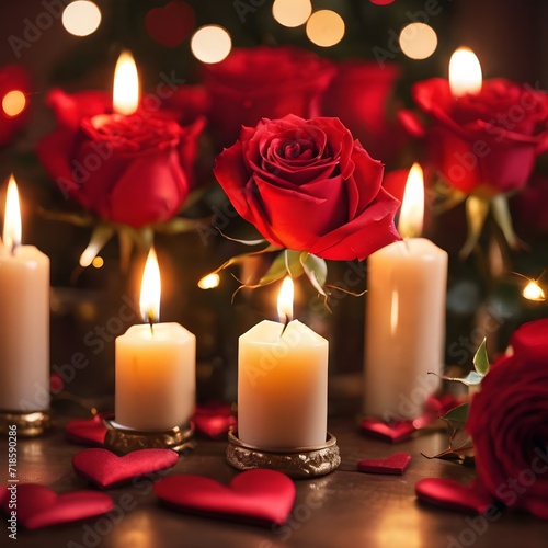 valentines day background, social media background for vday, full of romance cards with love, red rose and candles