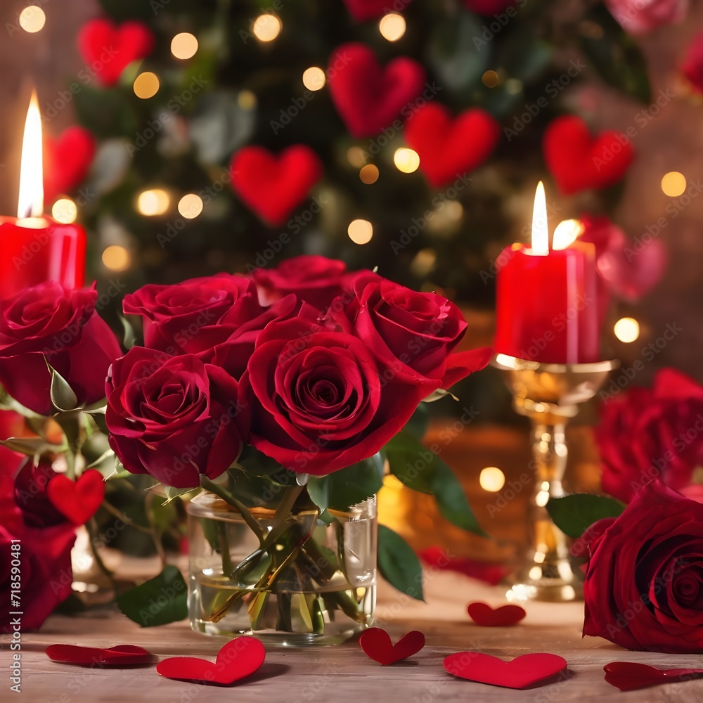 valentines day background, social media background for vday, full of romance cards with love, red rose and candles valentines day background, social media background for vday, full of romance cards with love, red rose and candles