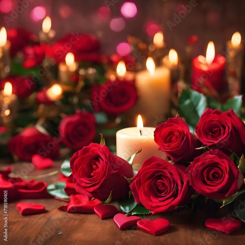 valentines day background, social media background for vday, full of romance cards with love, red rose and candles