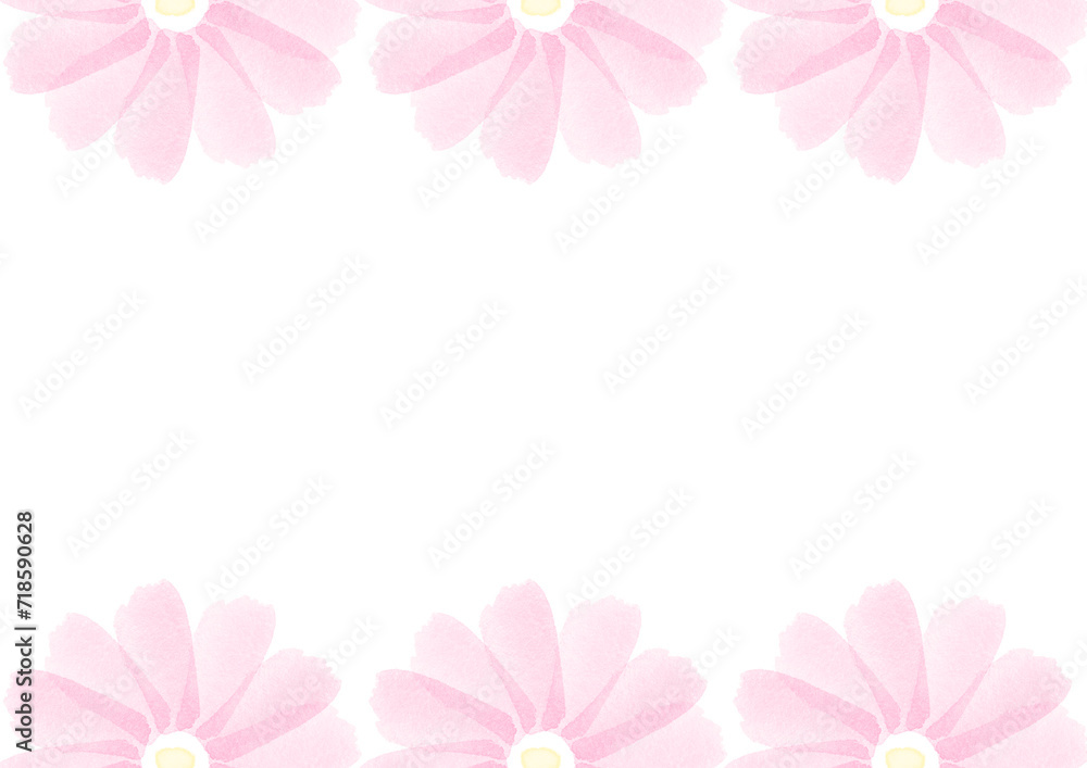 ピンクのコスモスの花が沢山ある背景フレーム素材