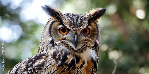 Close up of a great horned owl in its natural habitat © Meow Creations