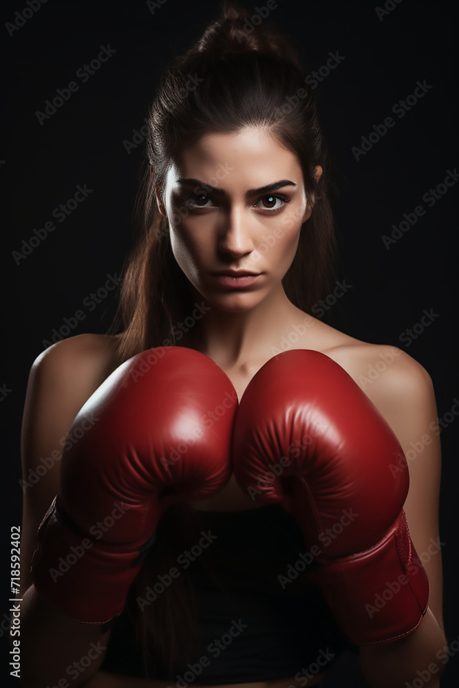 Portrait of a gorgeous woman with boxing gloves. Self defence and sports concpet. High quality photo Portrait of a gorgeous woman with boxing gloves. Self defence and sports concpet. High quality photo
