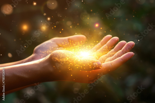 Magical bright light in the hands