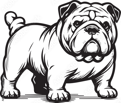 bulldog full body as a line art illustration, cartoon outline white background