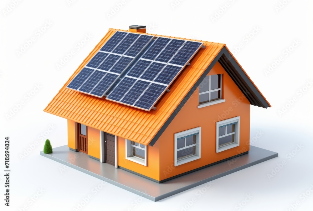 3D house with solar cells white background 3D house with solar cells white background