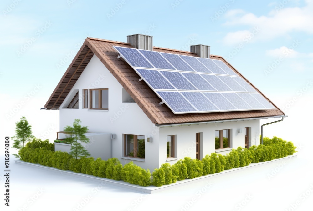 3D house with solar cells white background 3D house with solar cells white background