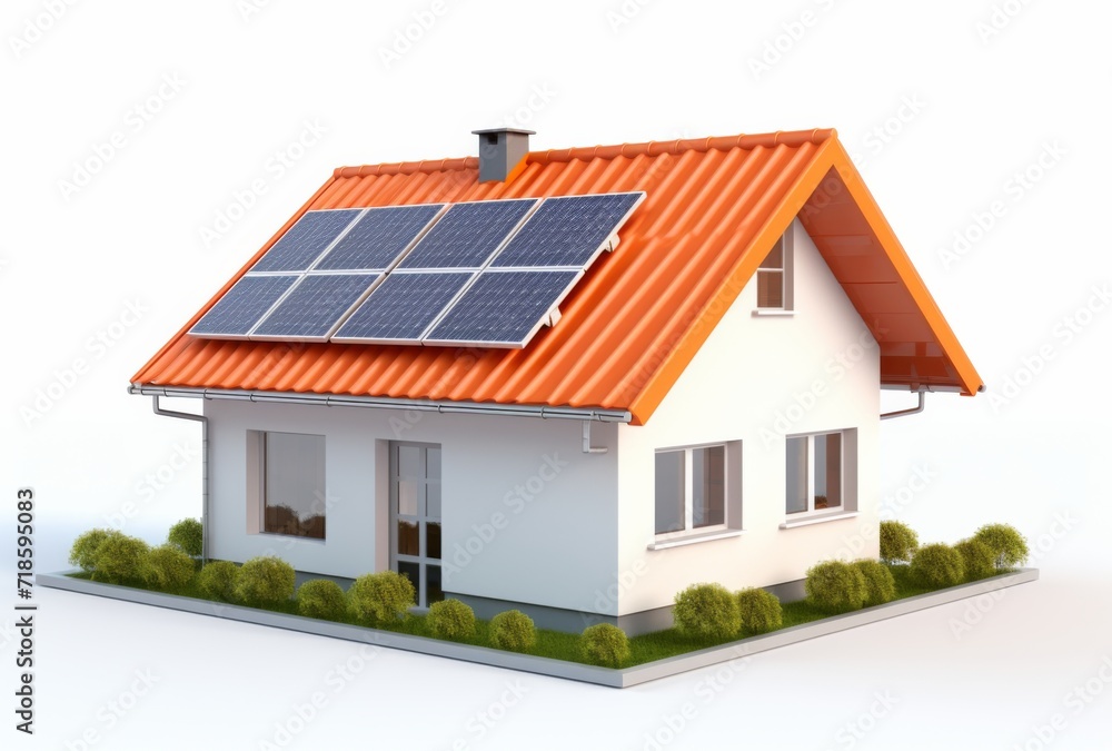 3D house with solar cells white background 3D house with solar cells white background
