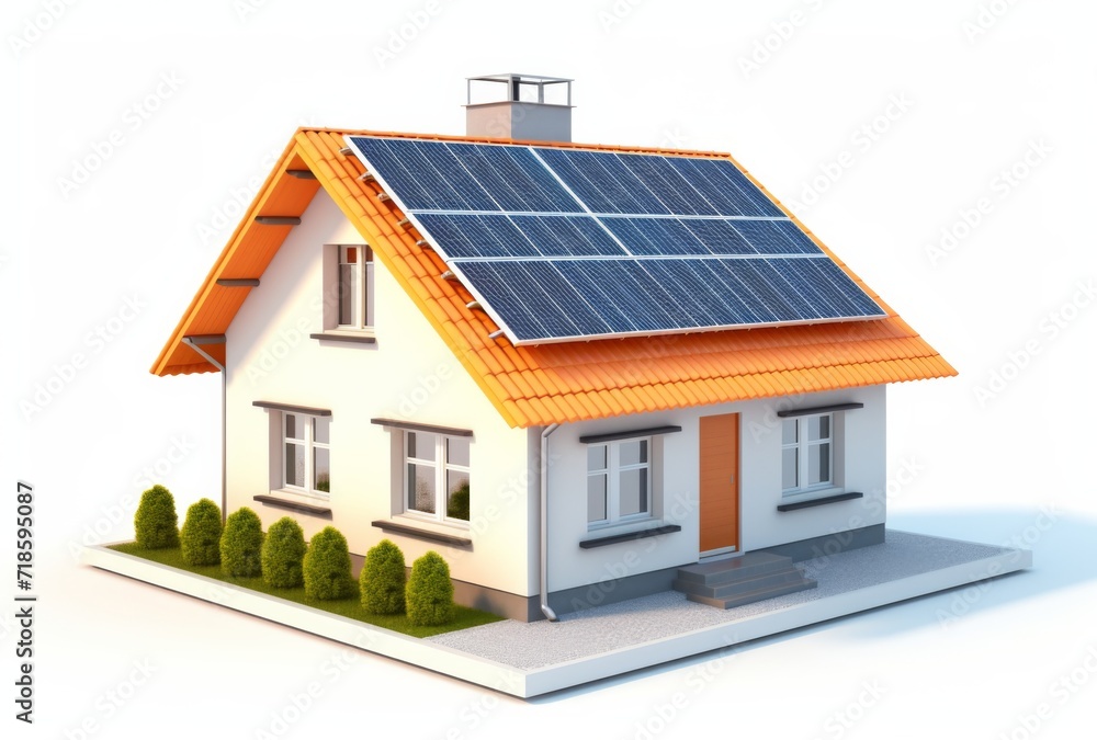 3D house with solar cells white background 3D house with solar cells white background