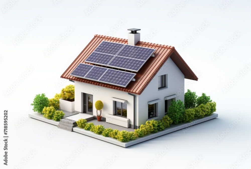 3D house with solar cells white background 3D house with solar cells white background