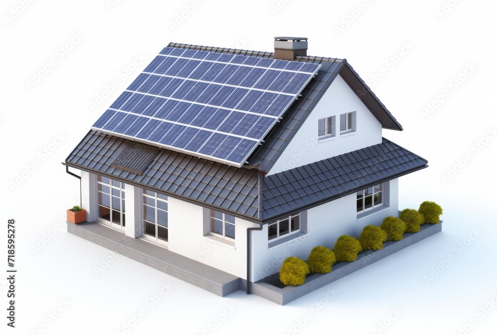 3D house with solar cells white background 3D house with solar cells white background