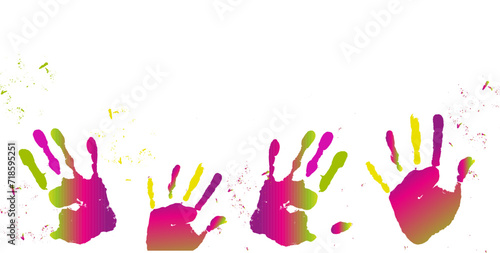 Holi festival happy India carnival of colors. Hands covered in paint. Banner Design Flyer postcards. Vector illustration...