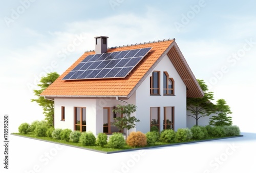 3D house with solar cells white background